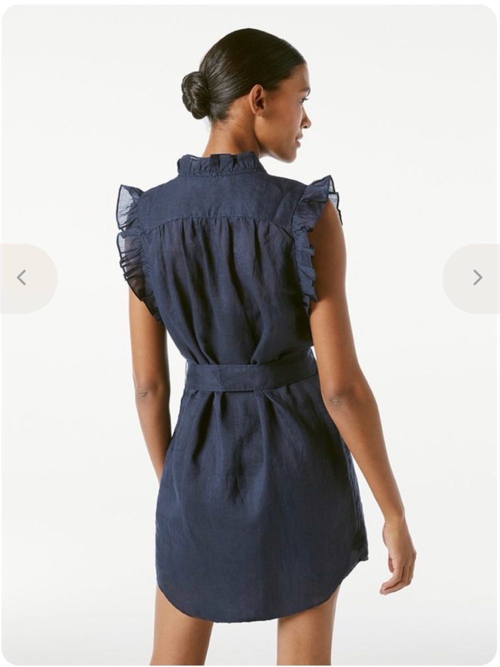 New - Frame Denim white Ruffle-Trim Tie-Waist Mini Dress with removable slip - Picture 3 of 9